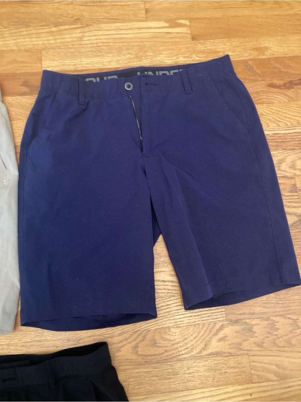 Under Armour and Greg Norman Men's Flat-Front Shorts Trio - Tan, Navy, Black - Picture 5 of 8
